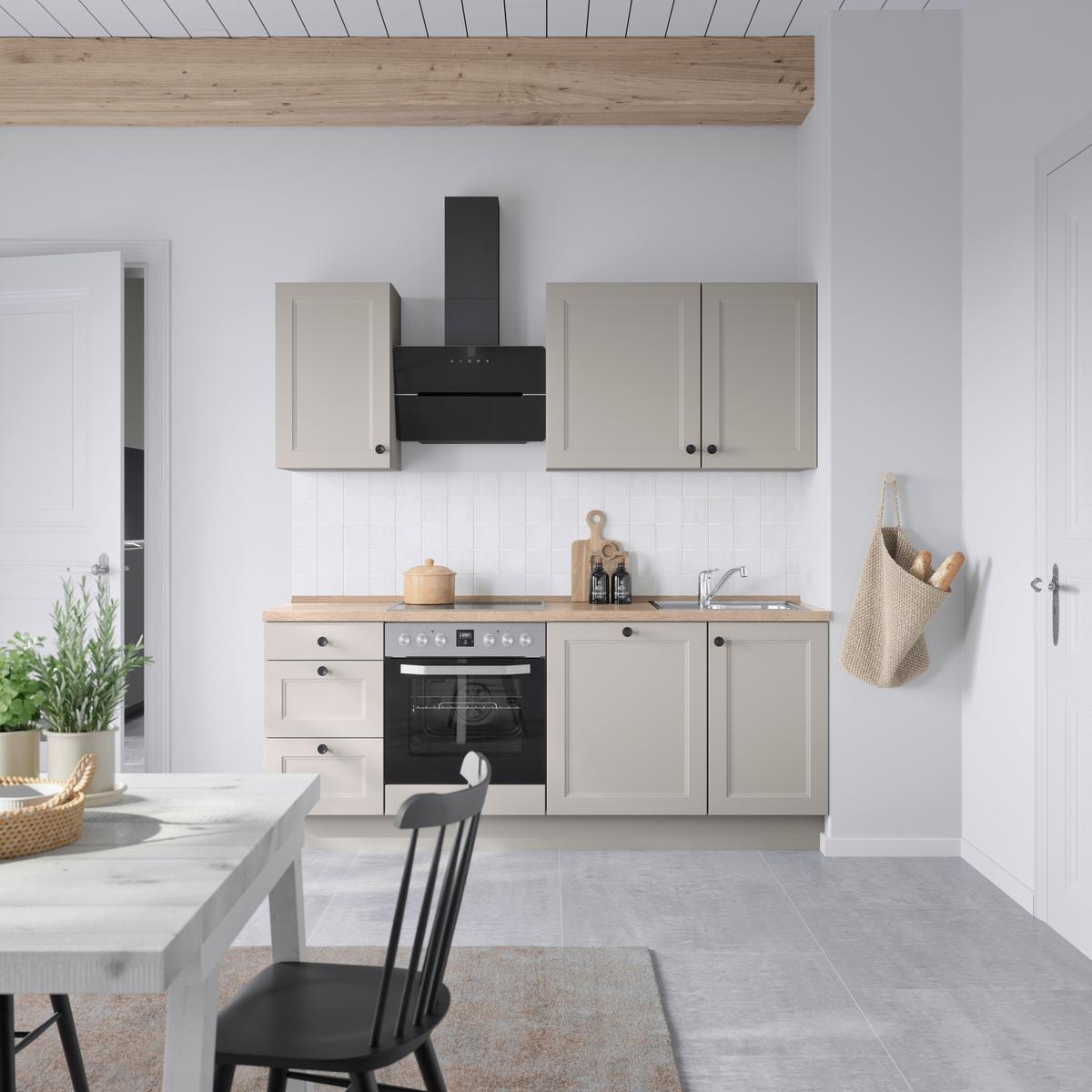 Kuchynská linka 210 cm, kamenná sivá supermatná - čierna/sivá, Modern, kov/kompozitné drevo (210cm) - Nobilia