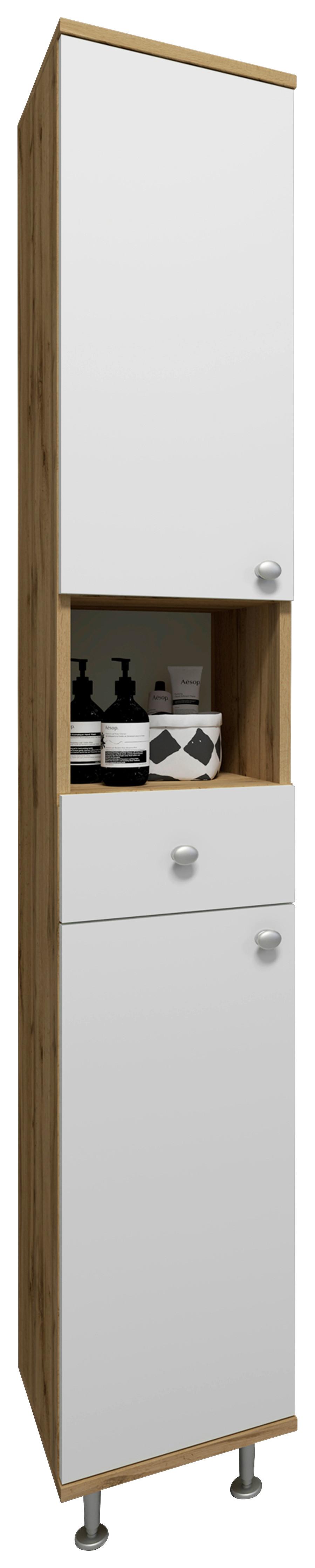 Hochschrank Nilosi - Honigeiche/Silberfarben, MODERN, Holzwerkstoff (30/185/31cm) - MID.YOU