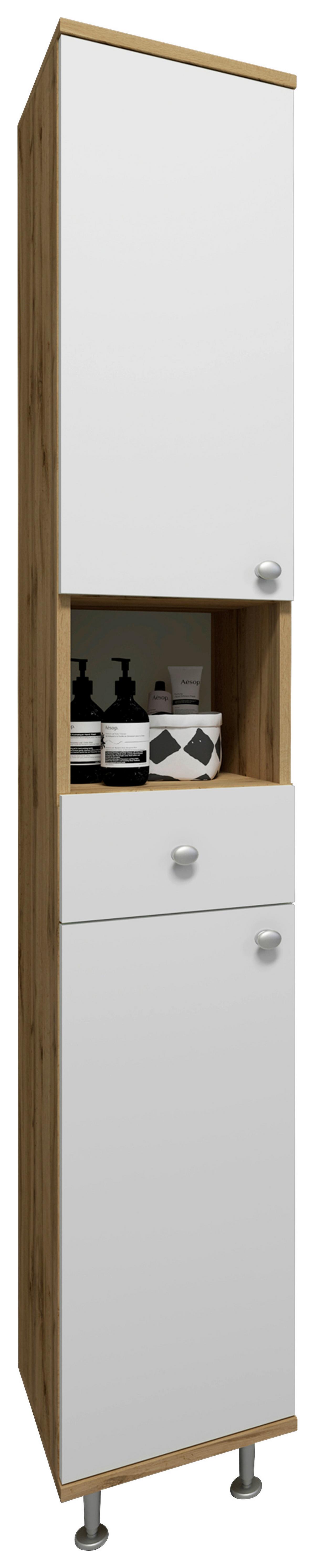 Hochschrank Nilosi - Honigeiche/Silberfarben, MODERN, Holzwerkstoff (30/185/31cm) - MID.YOU