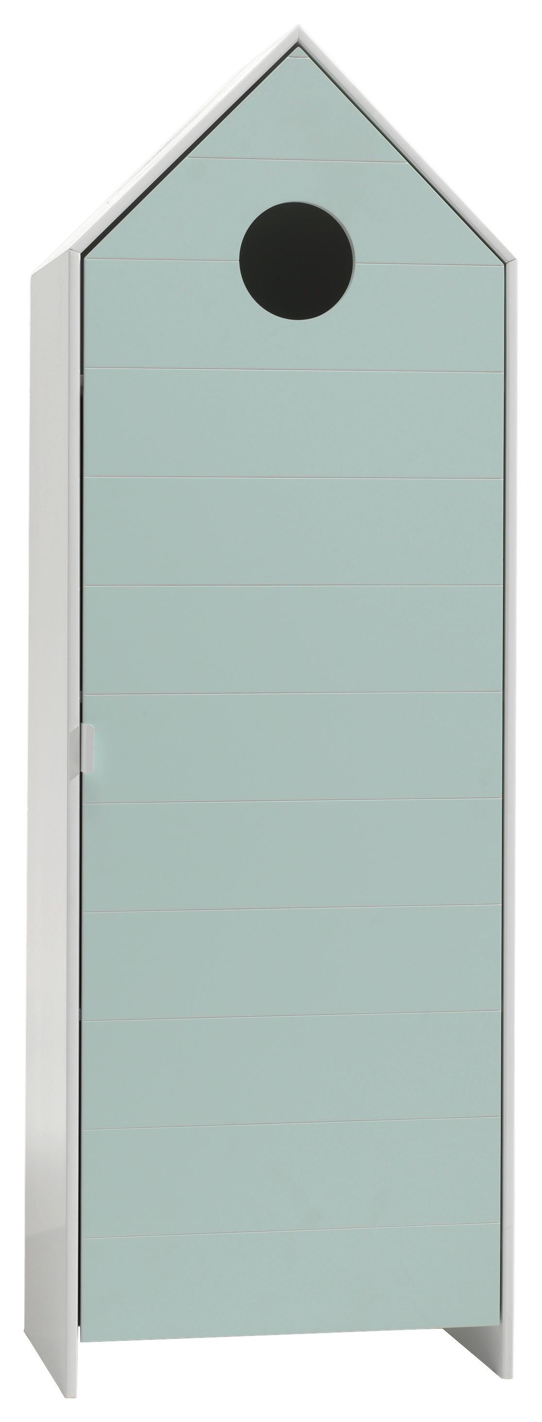Kinderkleiderschrank Hausform B: 57,6 Cm Casami Weiß/mint - Weiß/Mintgrün, MODERN, Holzwerkstoff (57,6/171,3/37cm) - Vipack