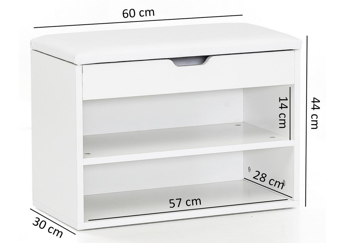 Lavica na topánky Sofia biela - biela, Konventionell, kompozitné drevo/textil (60/40/30cm) - MID.YOU