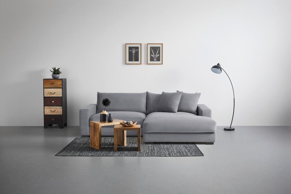 Rohová sedačka PEDRO, pravá, šedý manšestr - šedá, Moderní, textil (265/180cm) - Mömax