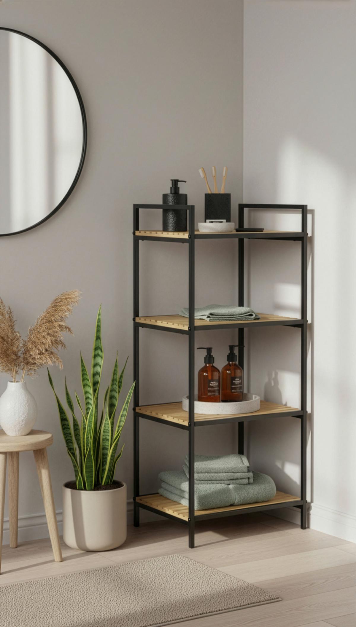 Regál AZDRA prírodná/čierna - černá/přírodní barvy, Moderní, kov/přírodní materiály (39/95/32,5cm) - Mömax