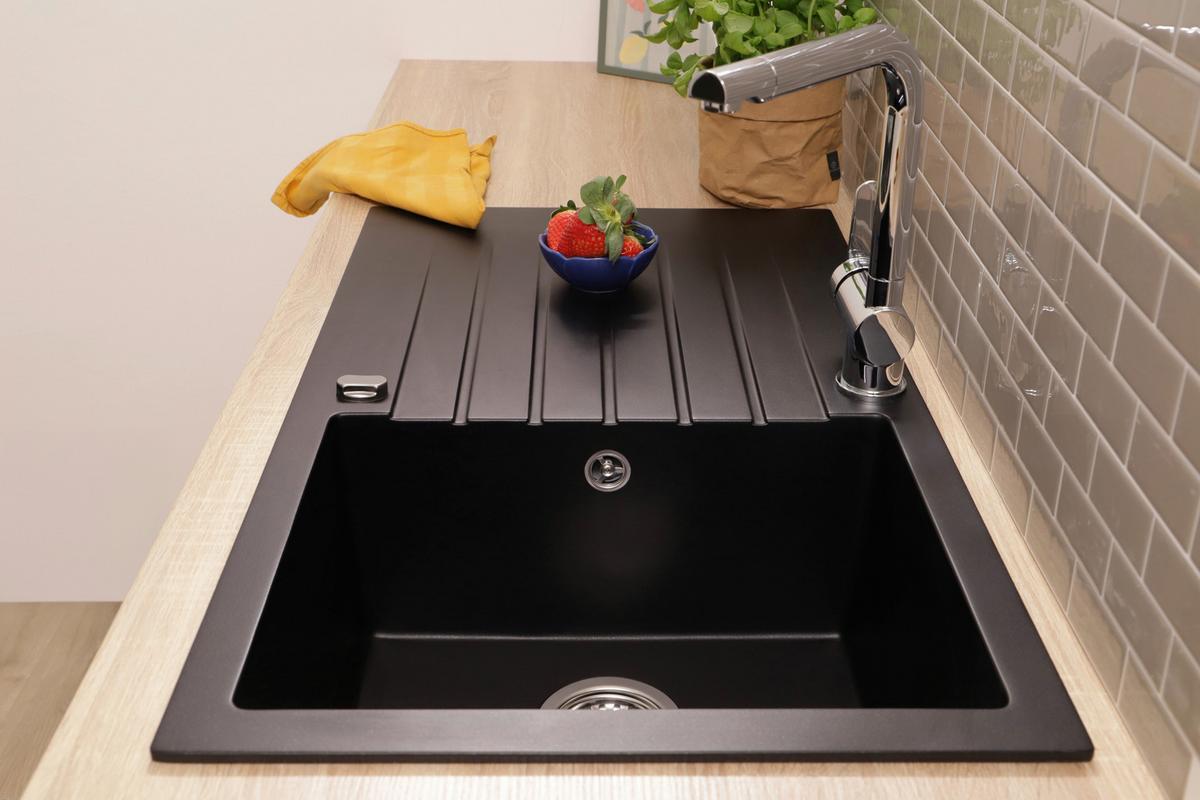 SPÜLE Almonto, Schwarz B: 86 cm - Schwarz, Trend, Stein (86/22/50cm) - Respekta