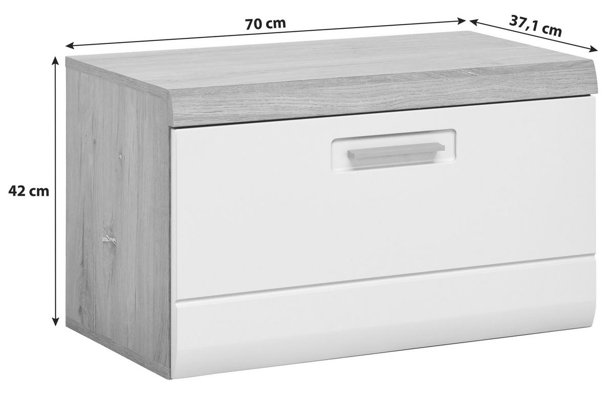Garderobenbank Auris B: 70 cm mit Klappe, Weiß/Eiche Dekor - Eichefarben/Weiß, MODERN (70/42/37,1cm) - Luca Bessoni