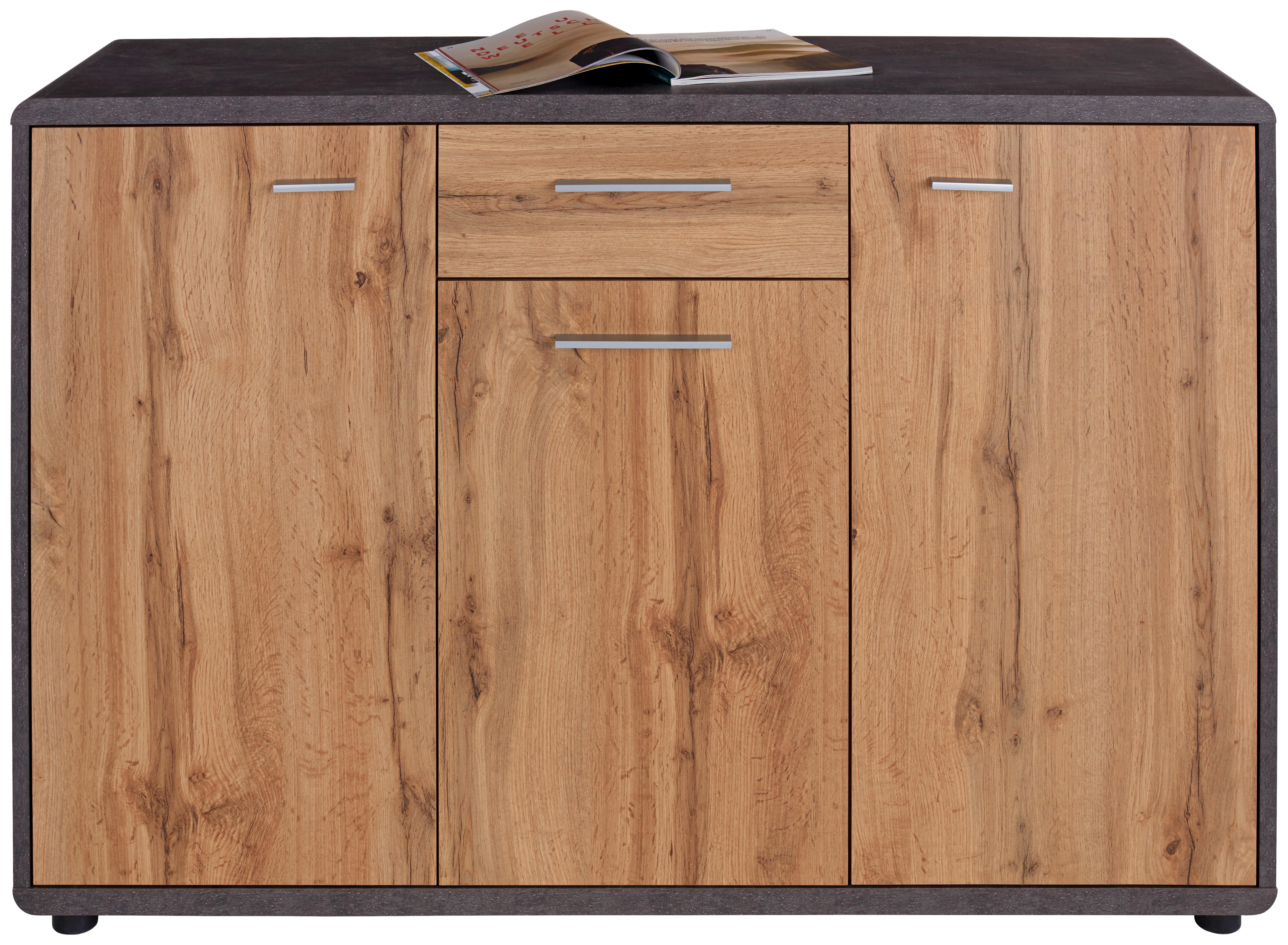 KOMODA FONTANA NEW FTK04 - barvy dubu/tmavě šedá, Moderní, kompozitní dřevo/plast (132/87/40cm)