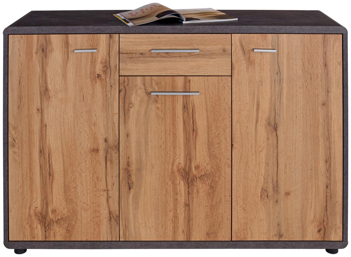 Kommode B 132cm Fontana, Beton Optik/wotan Eiche Dekor - Eichefarben/Dunkelgrau, MODERN, Holzwerkstoff (132/87/40cm)