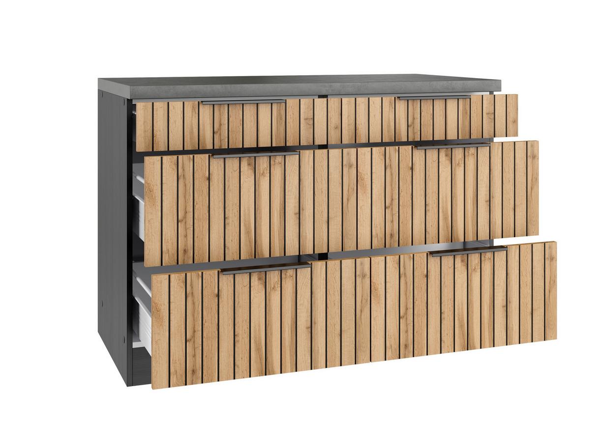 Schubkastenunterschrank Liverpool Graphit/wotanb:120cm - Schieferfarben/Eiche Wotan, Basics, Holzwerkstoff (120/85/60cm) - Held