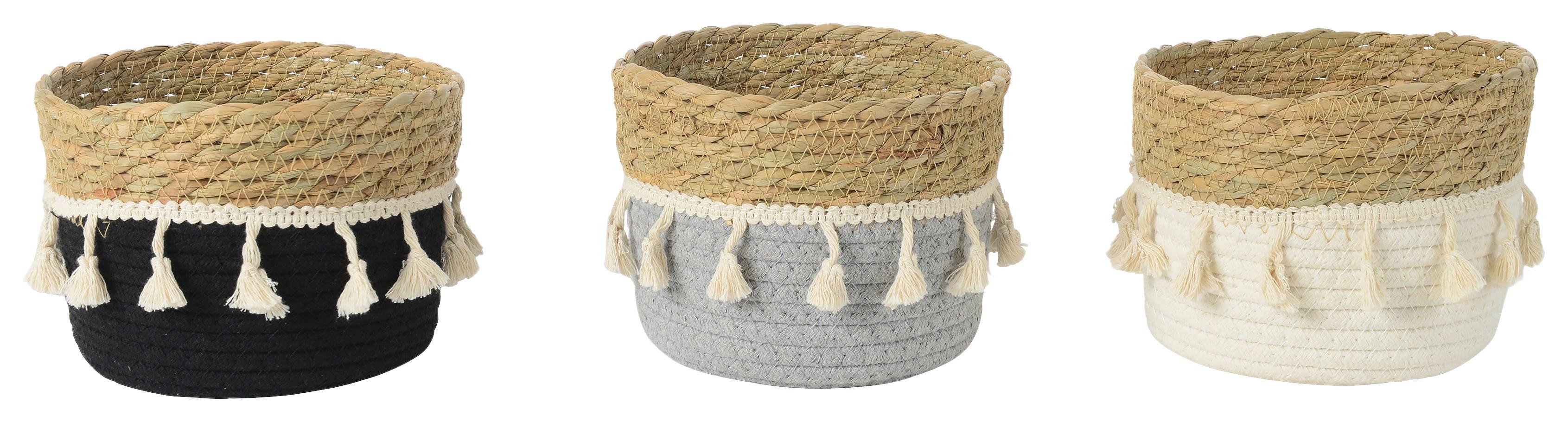 Aufbewahrungskörbchen Lisa - Schwarz/Weiß, KONVENTIONELL, Naturmaterialien/Textil (18/13cm) - Ondega