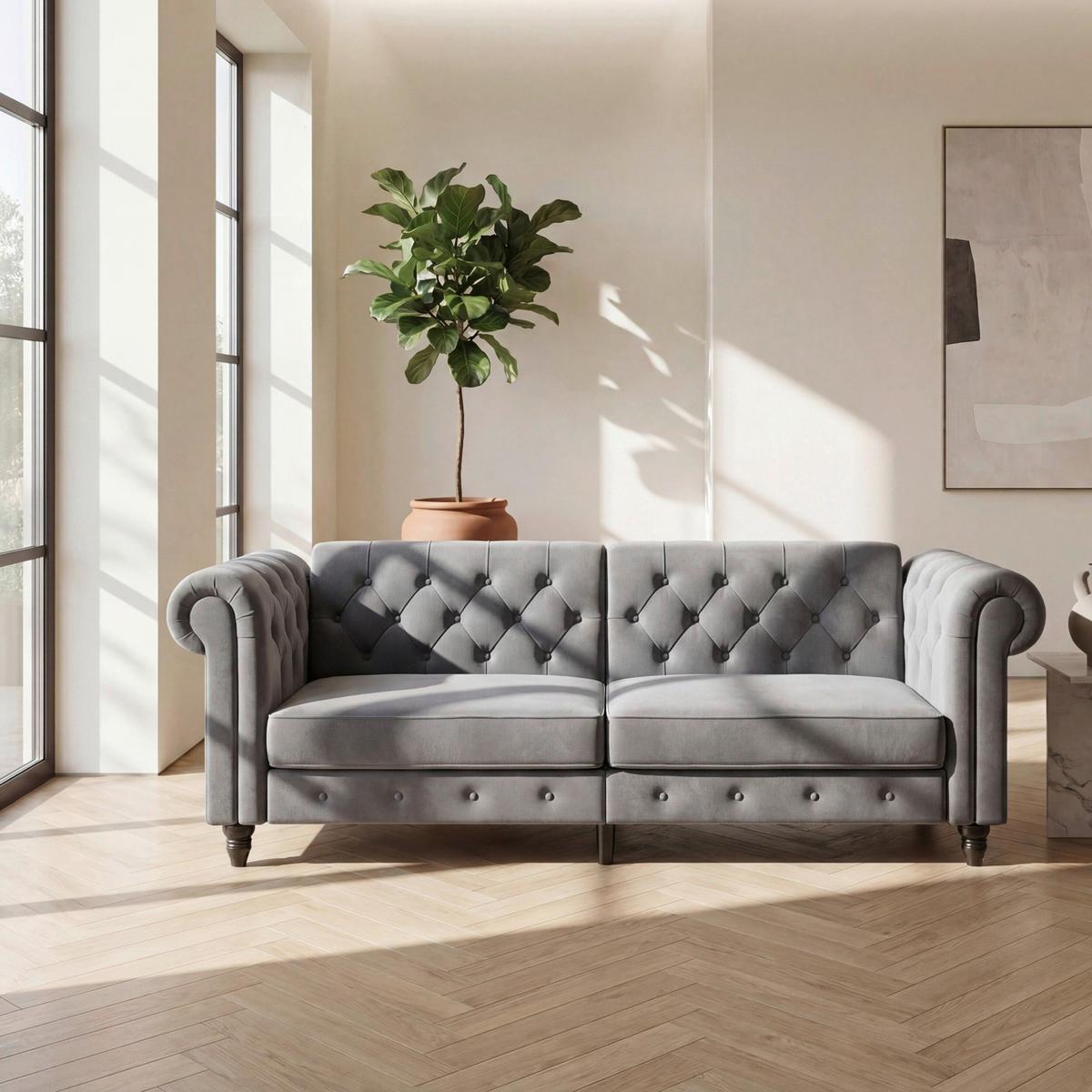 Schlafsofa Firenze Hellgrau, mit Schlaffunktion - Hellgrau/Schwarz, Basics, Textil (236/83/87cm) - Livetastic