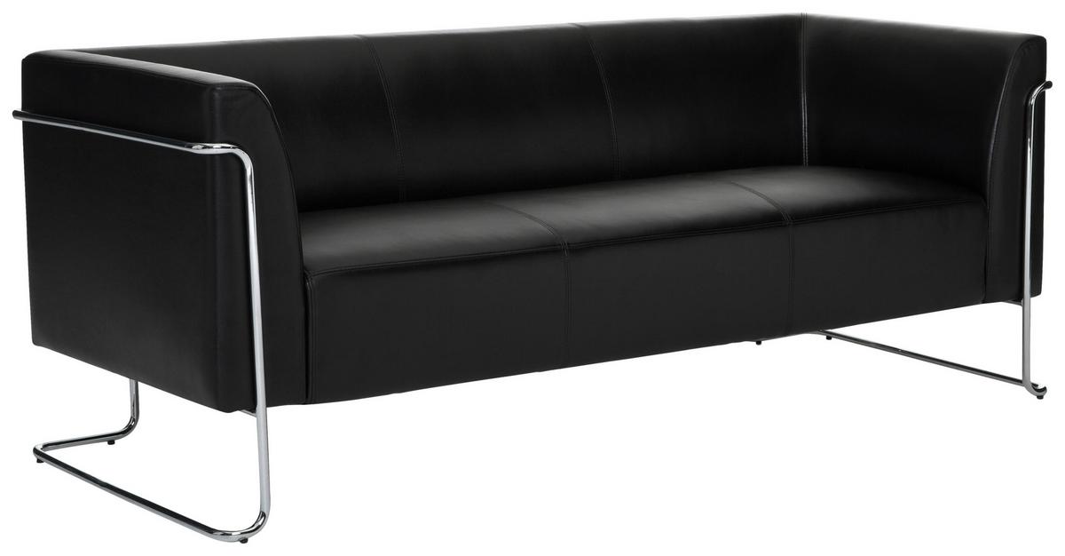 3-sitzer-sofa Curaco Mit Armlehnen, Schwarz Lederlook - Silberfarben/Schwarz, MODERN, Textil (179/71/74cm) - MID.YOU