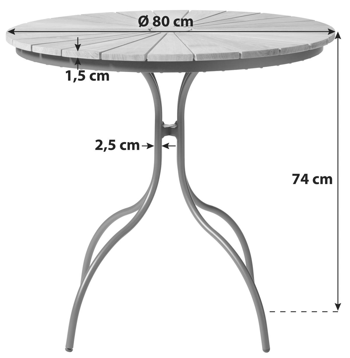 Gartentisch Ellen Teakholz ⌀ 80 cm - Anthrazit/Teakfarben, KONVENTIONELL, Holz/Metall (80/80/74cm) - Gardenson