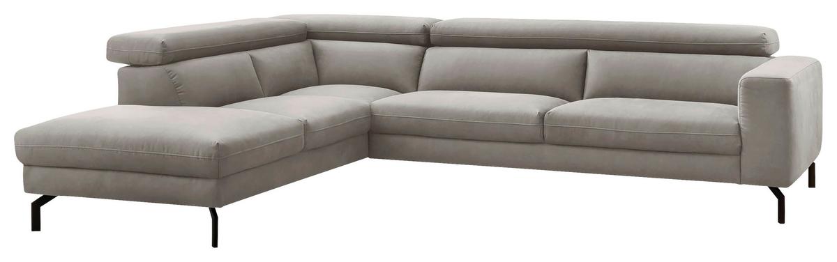 Ecksofa California Silberfarben - Silberfarben/Schwarz, MODERN, Textil (233/305cm) - Trendmanufaktur
