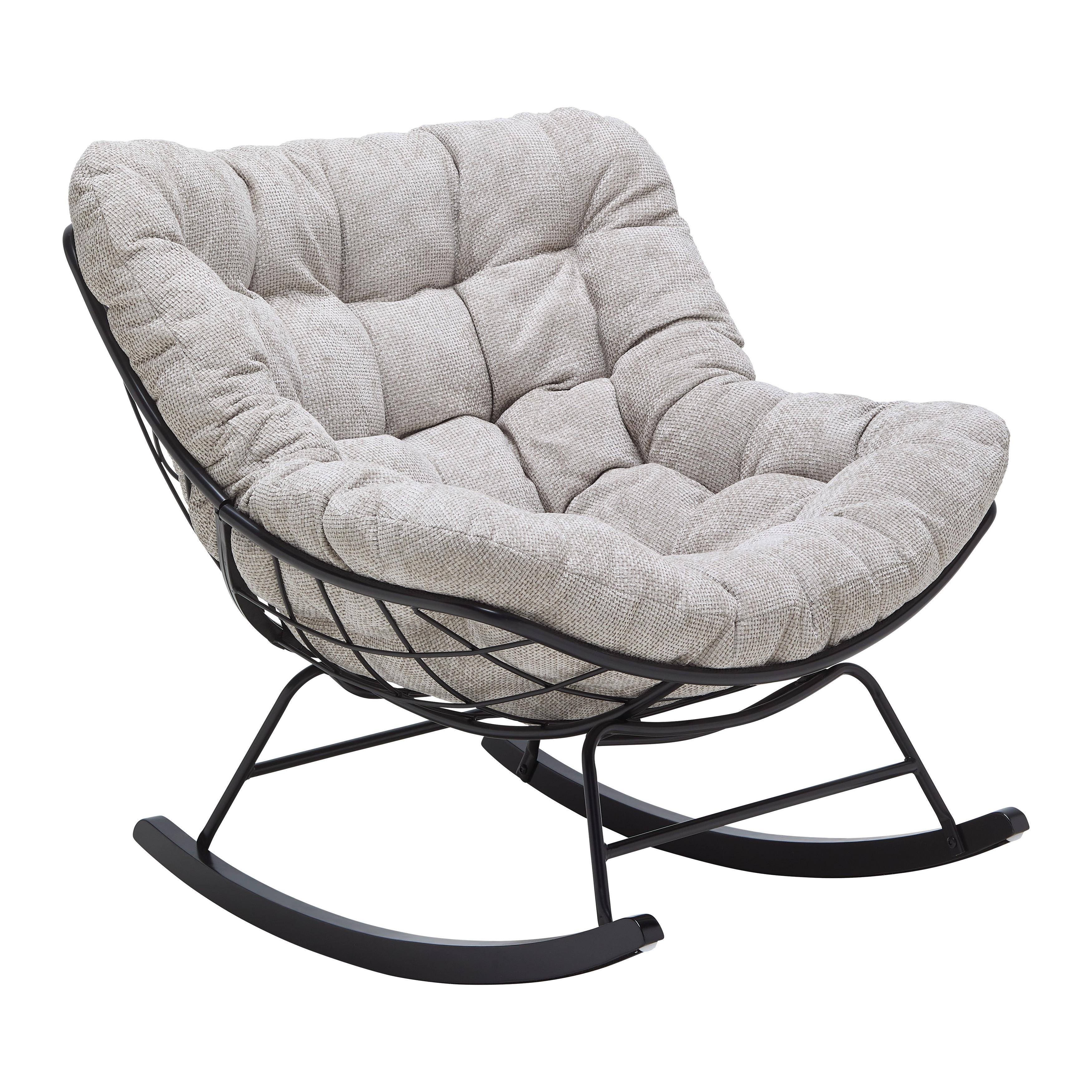 Houpací křeslo CLOUD, krémová žinylka, max. 140 kg - černá/krémová, Moderní, kov/dřevo (96/88/103cm) - Mömax