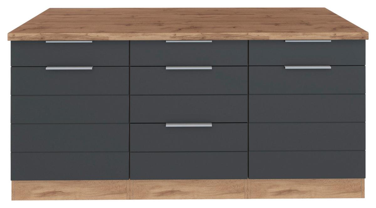 Küchenunterschrank Florenz B: 180 cm Grau/Eichefarben - Eiche Wotan/Grau, Design, Holzwerkstoff (180/86/60cm) - Held