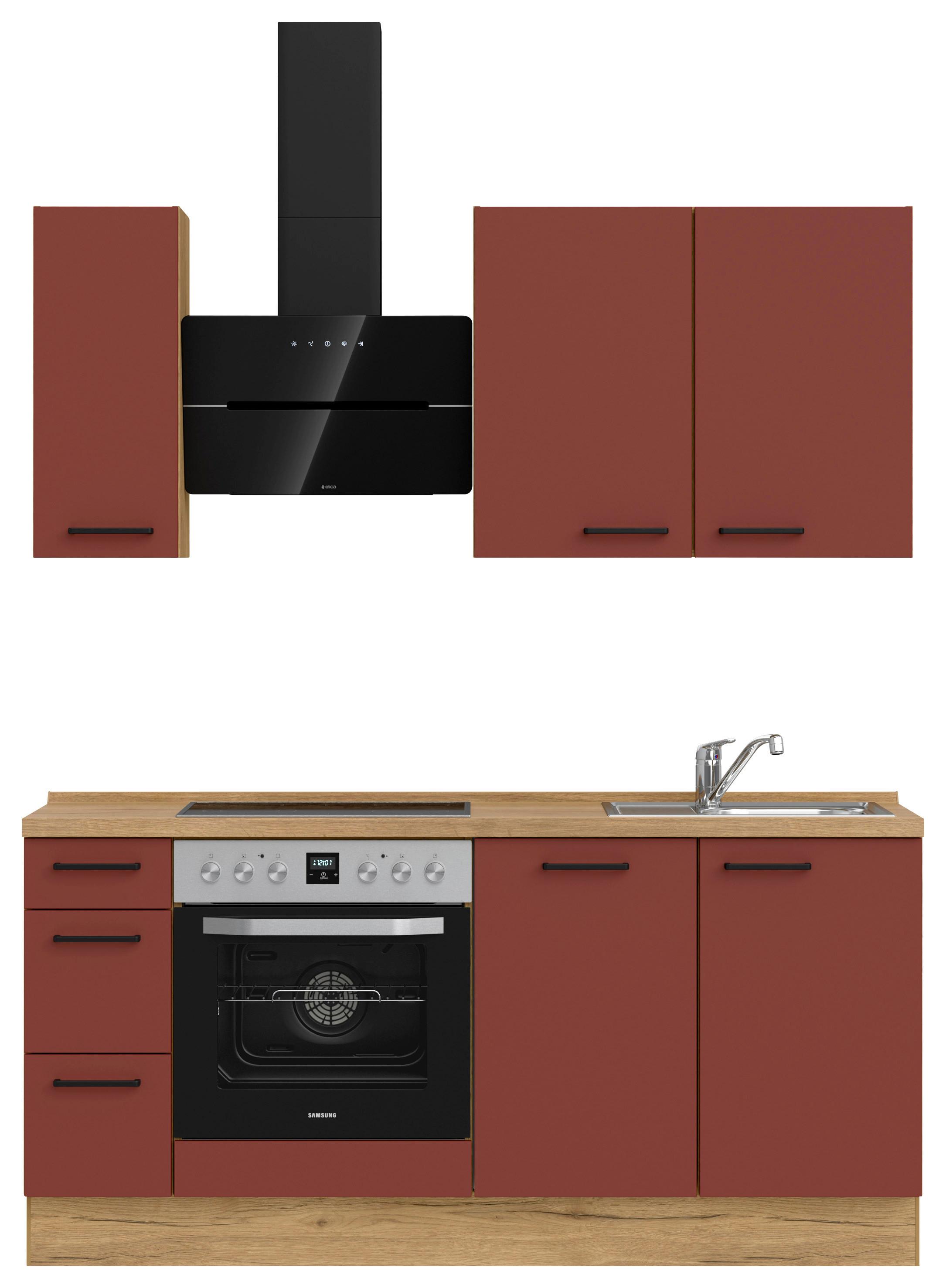 Küchenleerblock Easytouch High-Line, H1 Links - Eichefarben/Rot, MODERN, Holzwerkstoff (180cm) - Nobilia