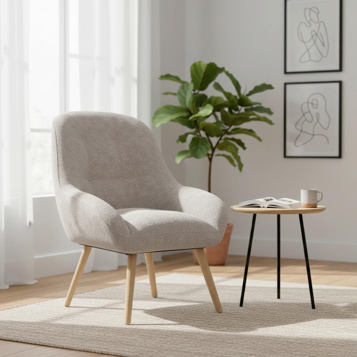 Relaxační křeslo MAXIMILIAN, světle šedá - světle šedá/přírodní barvy, Moderní, kov/dřevo (70/93/84cm) - Bessagi Home