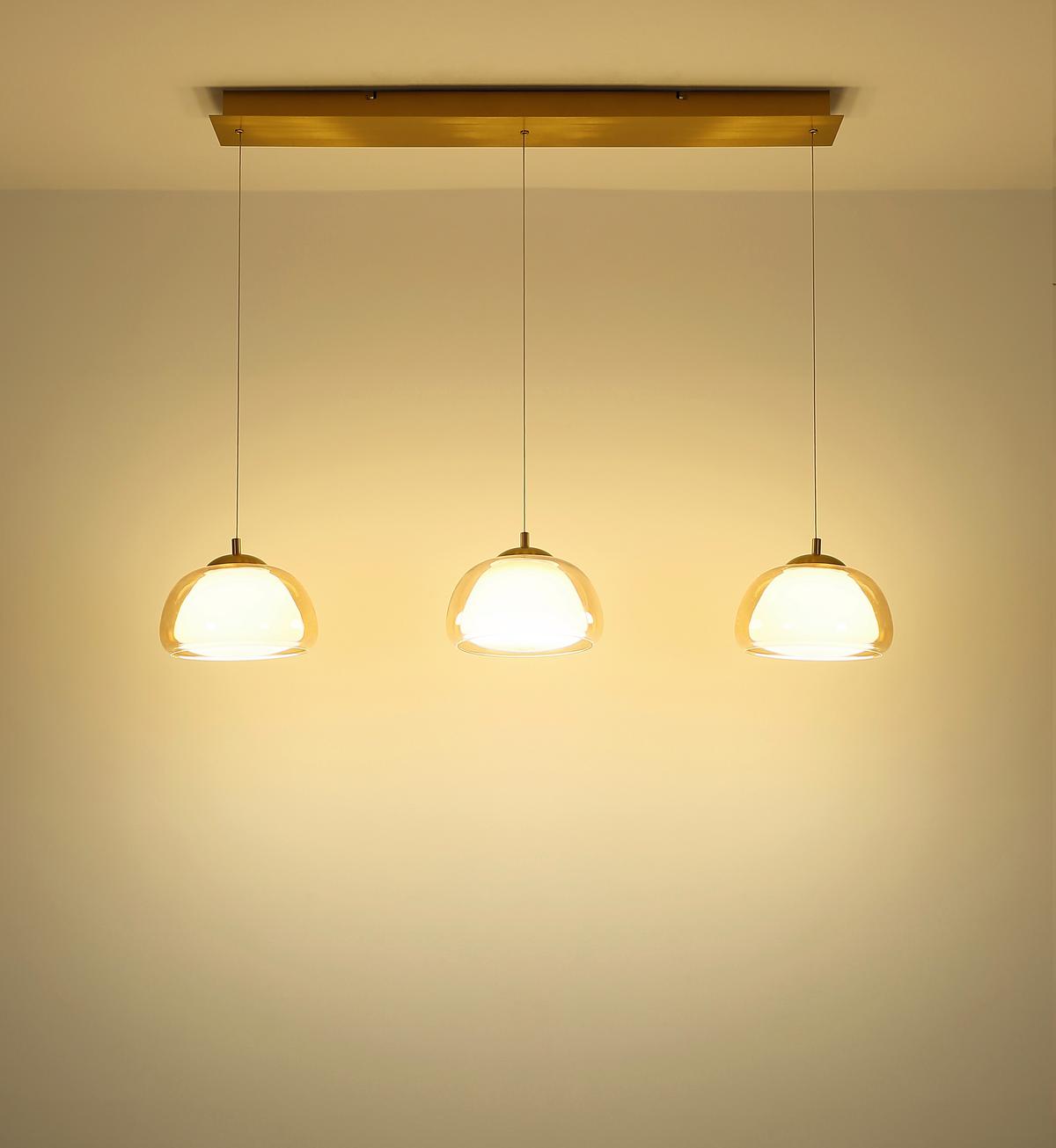 Hängeleuchte Avila 230V ca. 117x25x150 cm - Transparent/Goldfarben, Design, Glas/Kunststoff (117/25/150cm) - Globo