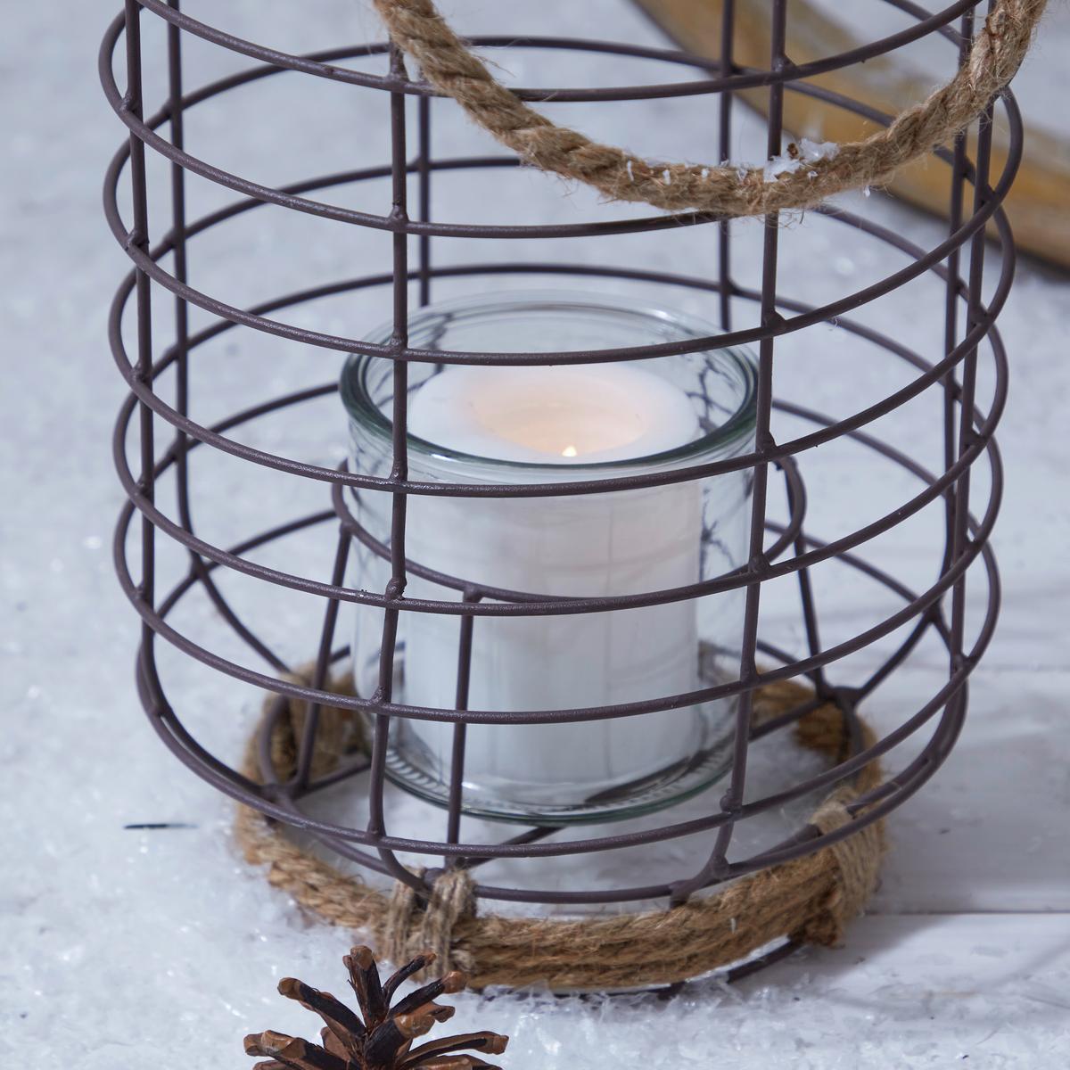 Windlicht Metall Grau/ Naturfarben Ø 21 Cm - Naturfarben/Grau, MODERN, Metall (21/37cm)