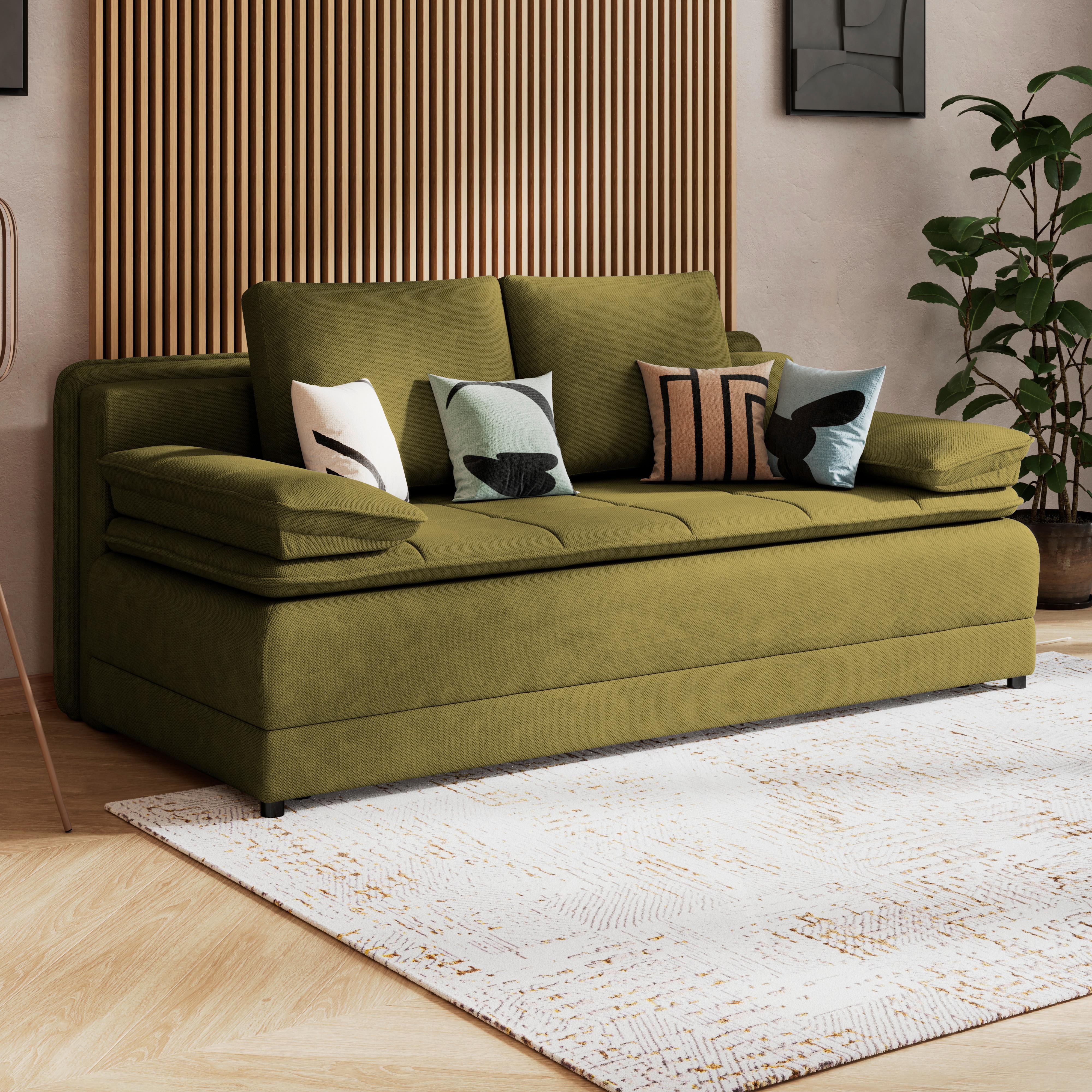 2-sitzer-sofa Mit Schlaffunktion Alice B: 202 Cm - Schwarz/Olivgrün, MODERN, Textil (202/73-92/105cm) - Luca Bessoni