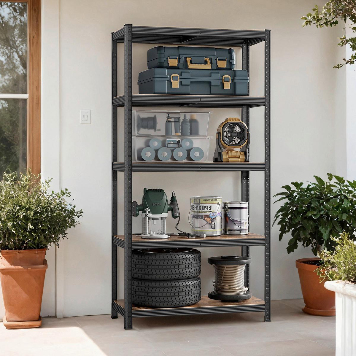 Schwerlastregal Shelving Schwarz B: 120 cm - Schwarz, Basics, Holzwerkstoff/Metall (120/200/60cm)