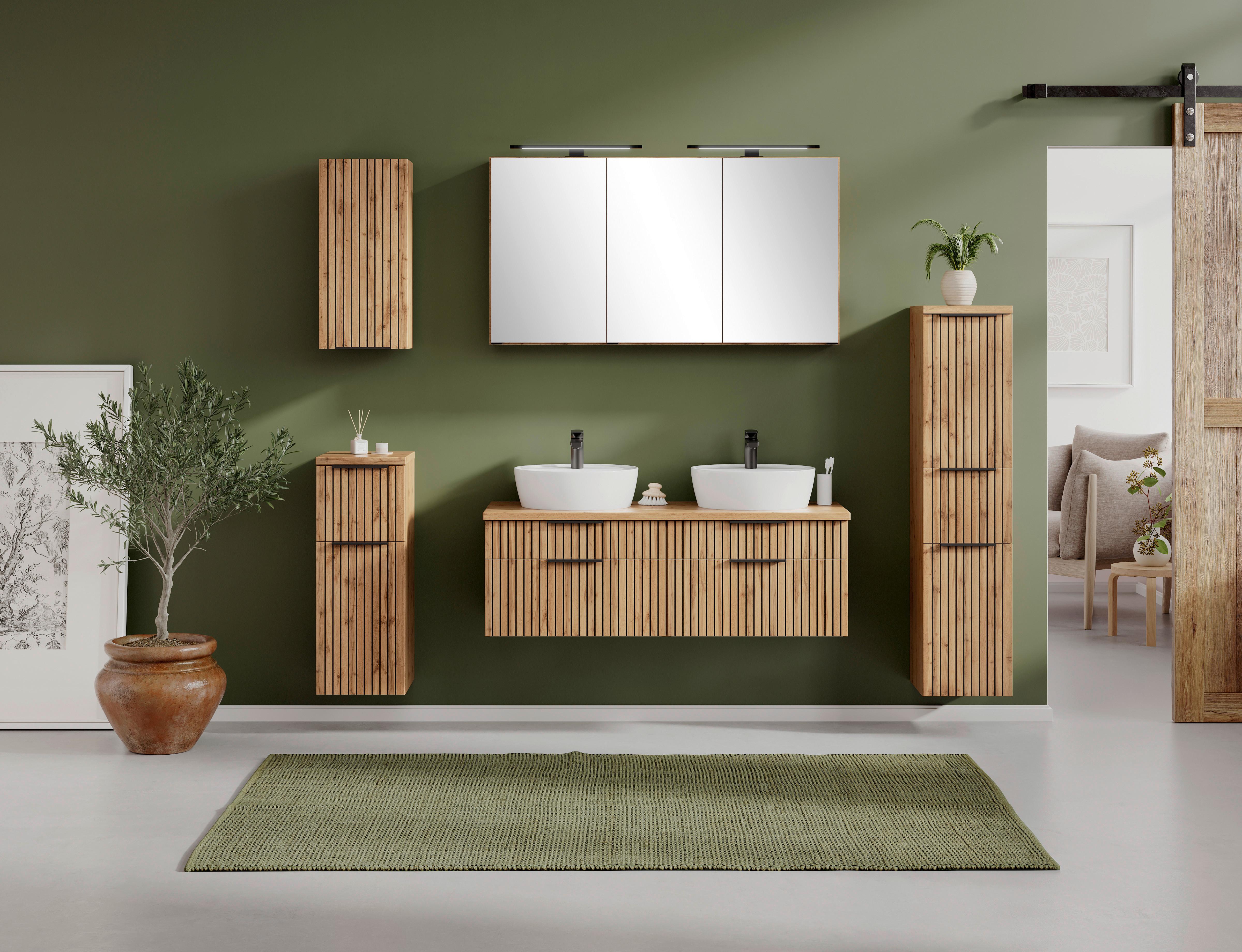 Spiegelschrank Chester mit Led Beleuchtung 3 Türen +steckdose - Eiche Wotan, MODERN, Glas/Holzwerkstoff (120/64/20cm) - Held