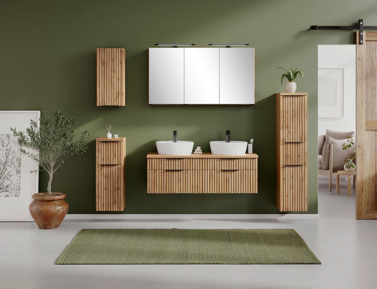 Spiegelschrank Chester Mit Led Beleuchtung 3 Türen +steckdose - Eiche Wotan, MODERN, Glas/Holzwerkstoff (120/64/20cm) - Held