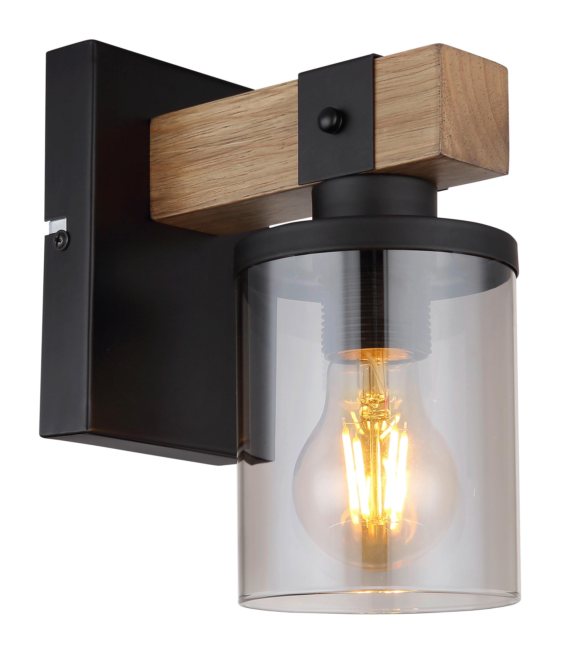 Wandleuchte 15555w - Dunkelbraun/Schwarz, Natur, Glas/Holz (10/17/22,5cm) - Globo