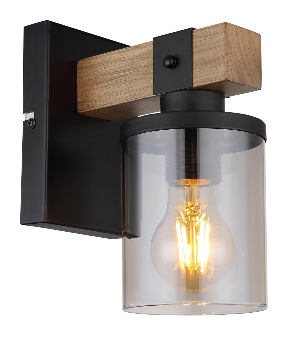 Wandleuchte 15555w - Dunkelbraun/Schwarz, Natur, Glas/Holz (10/17/22,5cm) - Globo