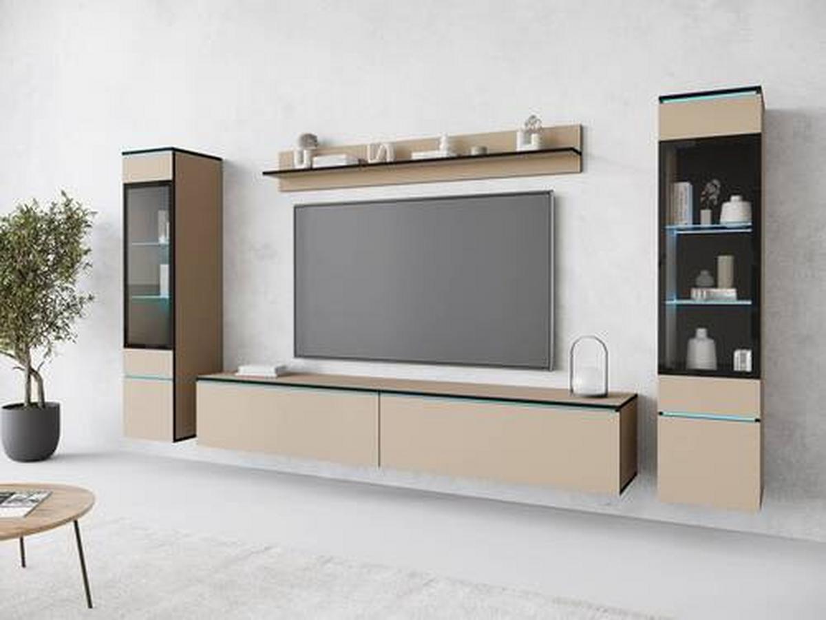 Obývací stěna VERA - šedá/béžová, Design, kompozitní dřevo/plast (240/130/33cm) - Livetastic