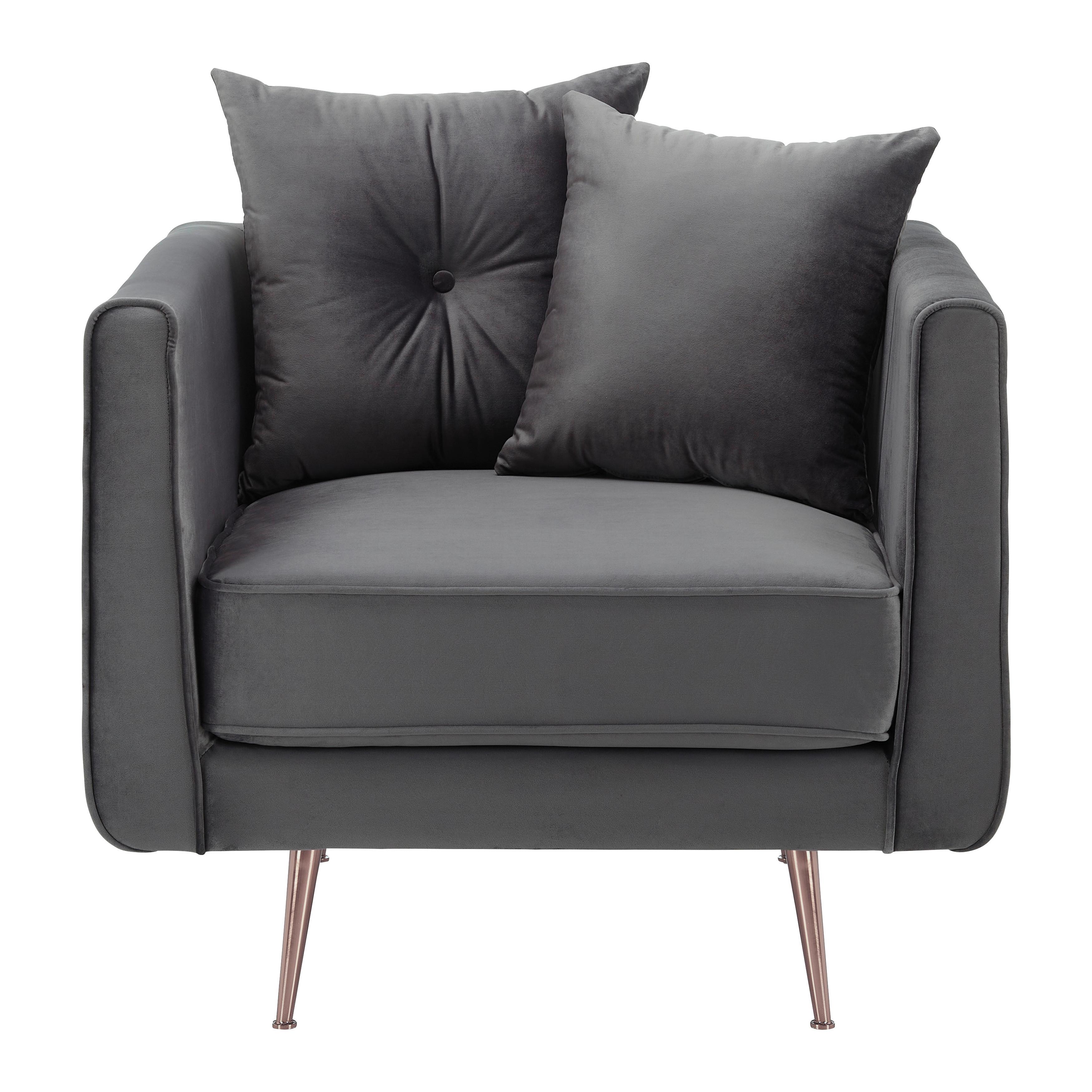 Relaxačné kreslo LUIS, sivý zamat - sivá/ružové zlato, Modern, kov/drevo (90/87/87cm) - Bessagi Home