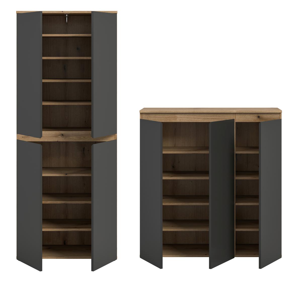 Garderobenschrank Scarpa Eiche Dekor, Anthrazit B:140cm - Eichefarben/Anthrazit, Design, Holzwerkstoff (190/175/37cm) - Livetastic