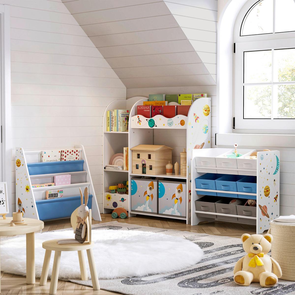 Kinderregal Weiß B: 93 cm - Weiß, Basics, Holzwerkstoff/Textil (93/100/30cm)