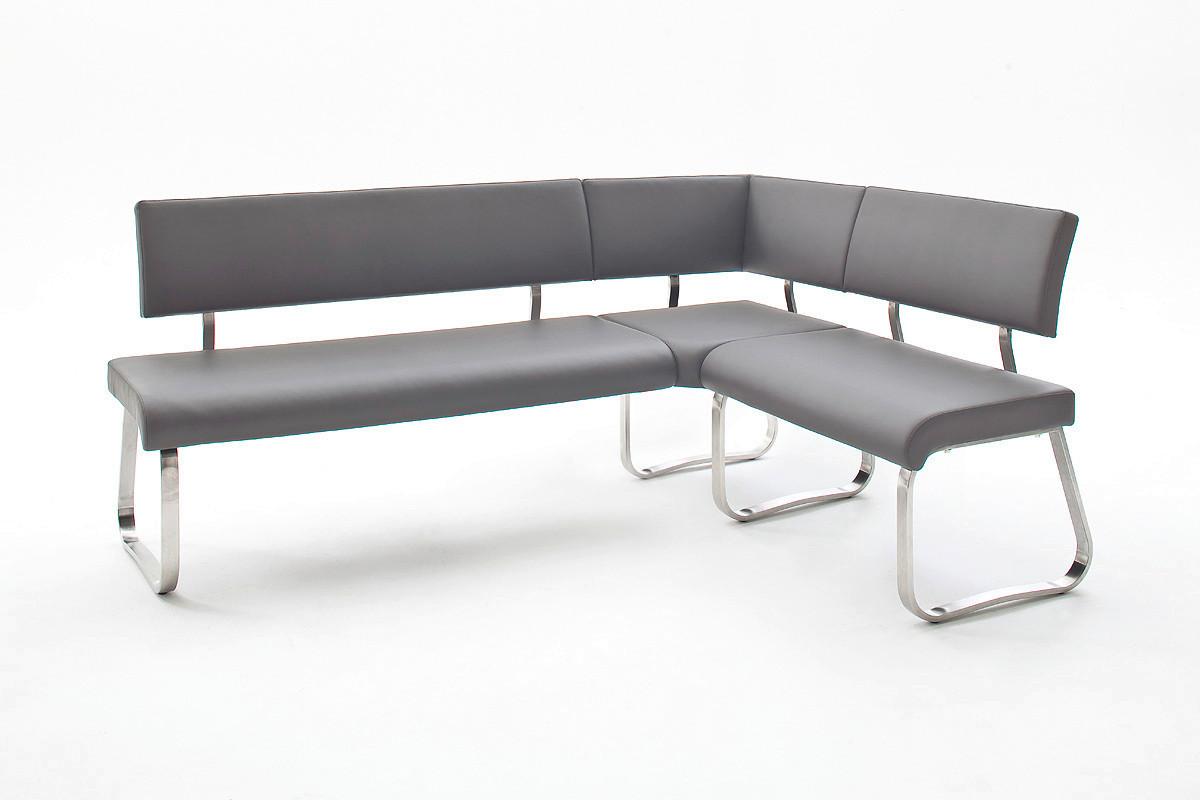 Eckbank Arco Leder Grau B: 200 cm - Edelstahlfarben/Grau, Trend, Leder/Metall (200/150cm)