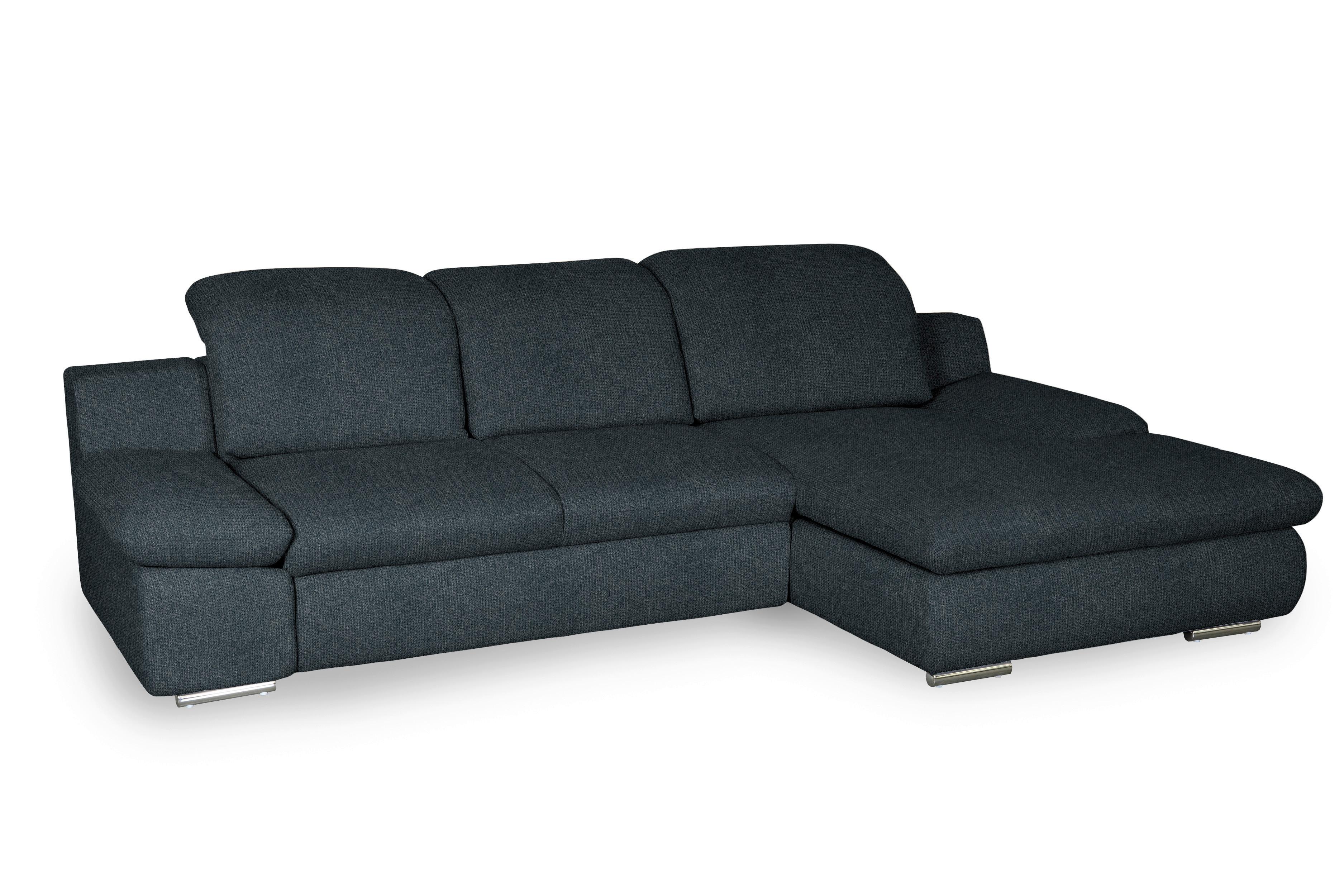 Ecksofa Isona Schwarz Chenille - Chromfarben/Schwarz, Design, Textil (286/165cm) - Livetastic