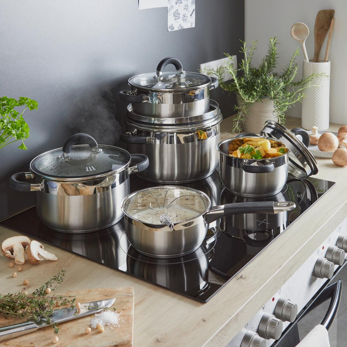 Kochtopfset Oswald 9-Tlg. Edelstahl Induktion - Klar/Edelstahlfarben, MODERN, Glas/Metall - James Wood