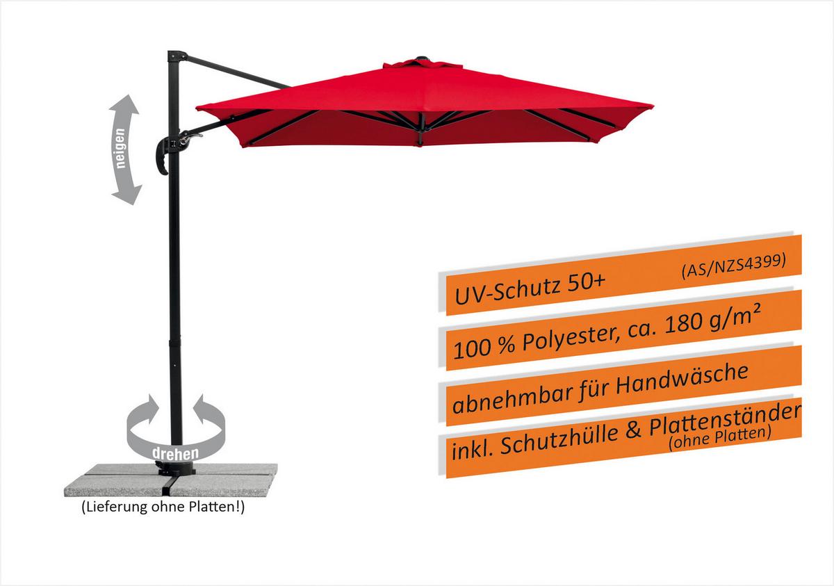 Ampelschirm Rhodos Junior BxHxT: 300x239x230 cm Rot - Anthrazit/Rot, Basics, Textil/Metall (300/239/230cm) - Schneider