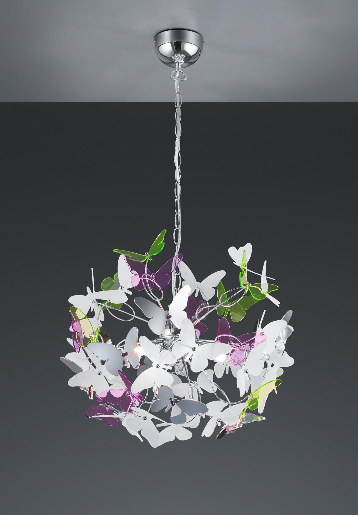 Hängeleuchte Reality H: 150 Cm 4-Flammig, Grün/lila/weiß - Chromfarben/Lila, Design, Kunststoff/Metall (50/150cm)