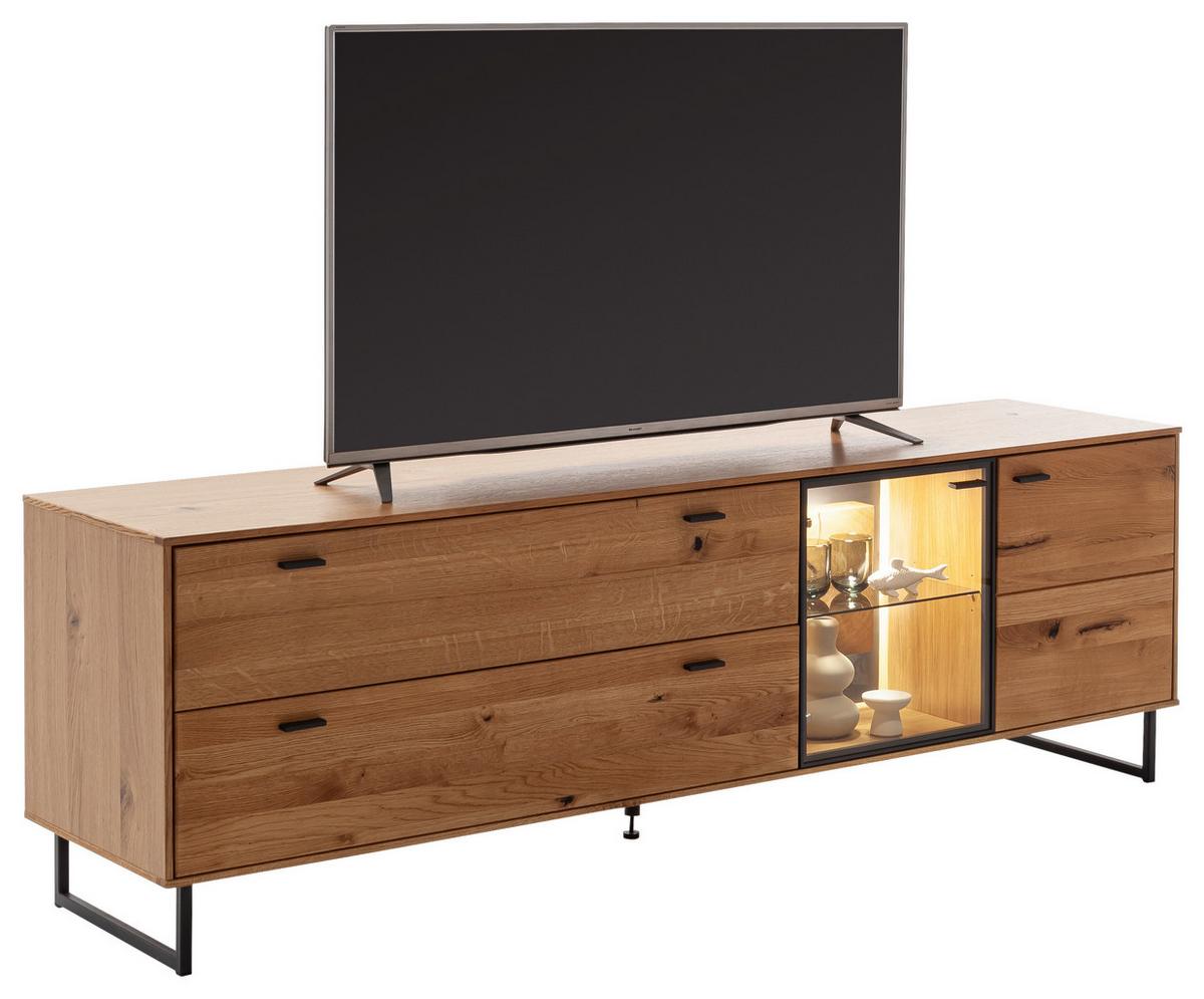 Lowboard Assini B: 213 cm Wildeiche - Wildeiche/Schwarz, Design, Glas/Holz (213/68/50cm) - MID.YOU