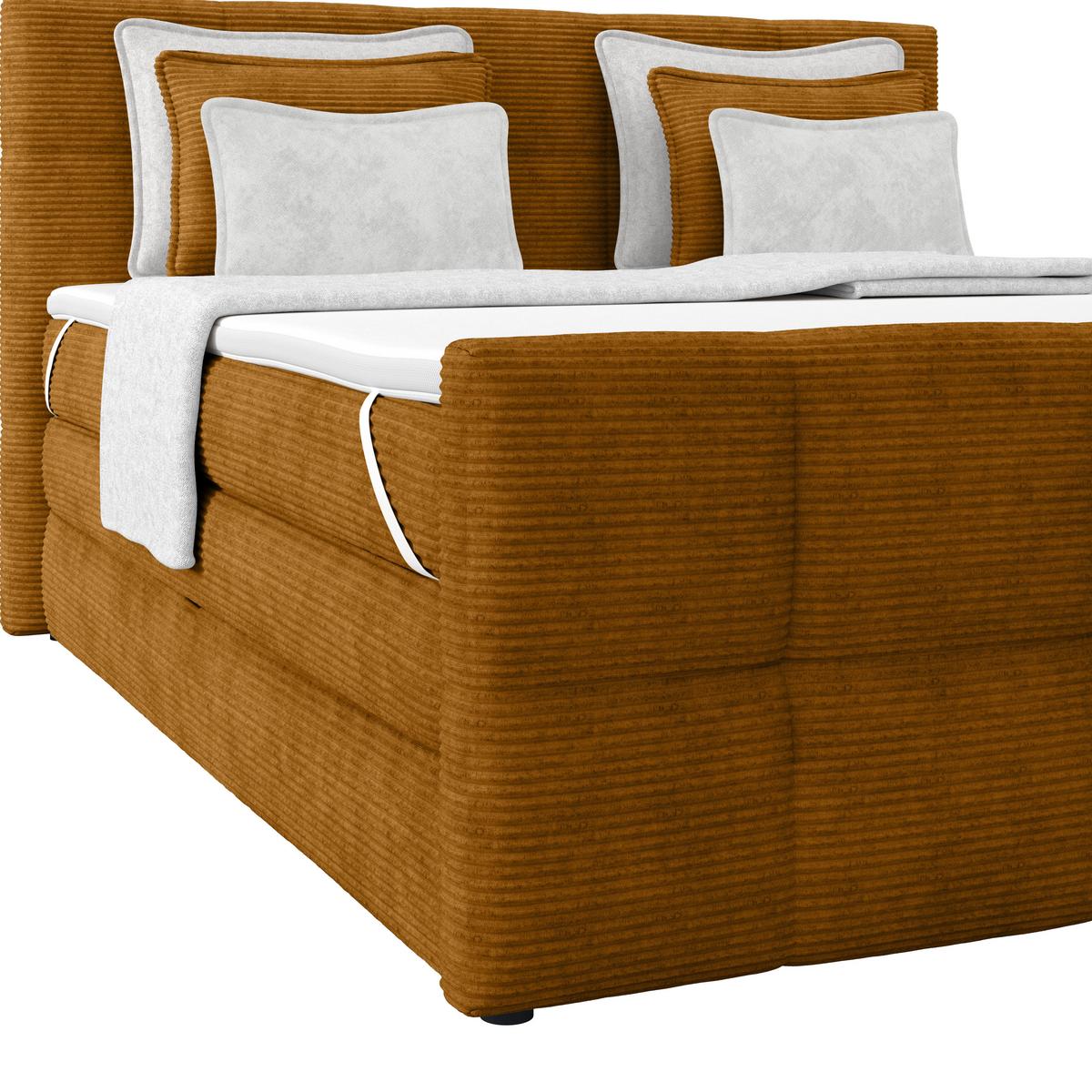 Boxspringbett mit Topper und Bettkasten 180x200 cm Medino - Senfgelb, KONVENTIONELL, Holz/Holzwerkstoff (180/200cm)