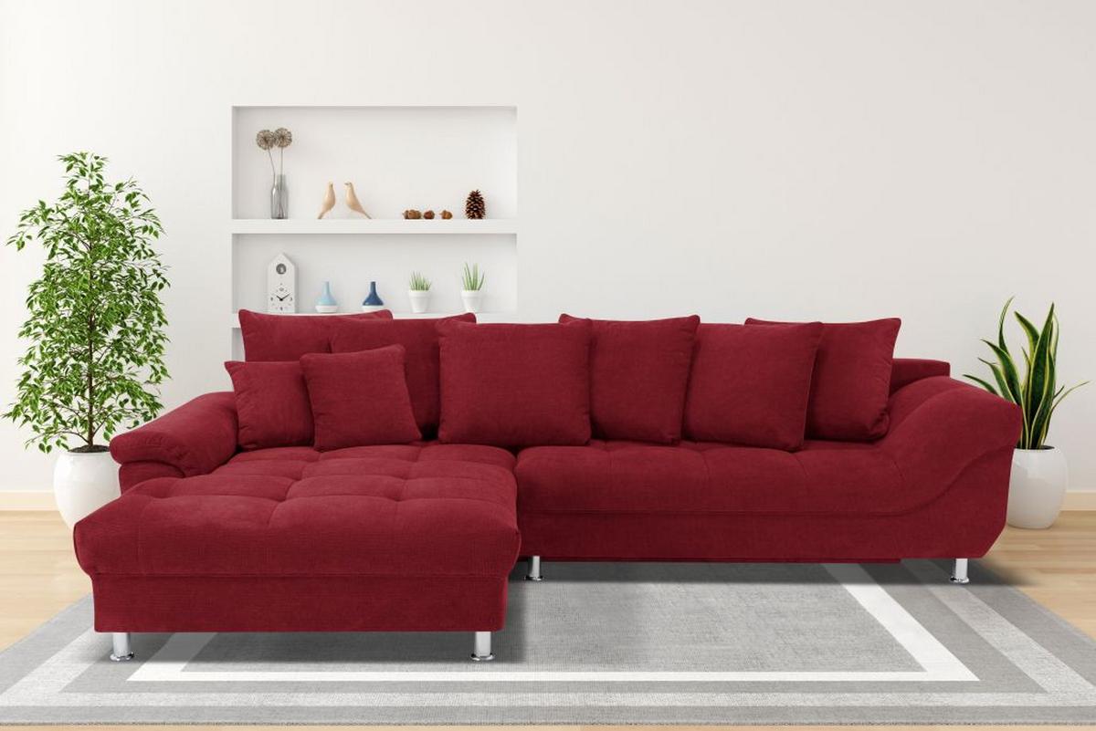 Rohová sedačka ERICE, pravá, červená - chrómová/červená, Design, textil/plast (312/198cm)