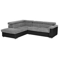 Ecksofa mit Schlaffunktion + Bettkasten Milla, Webstoff - Schwarz/Grau, Basics, Holz/Textil (217/252cm) - MID.YOU