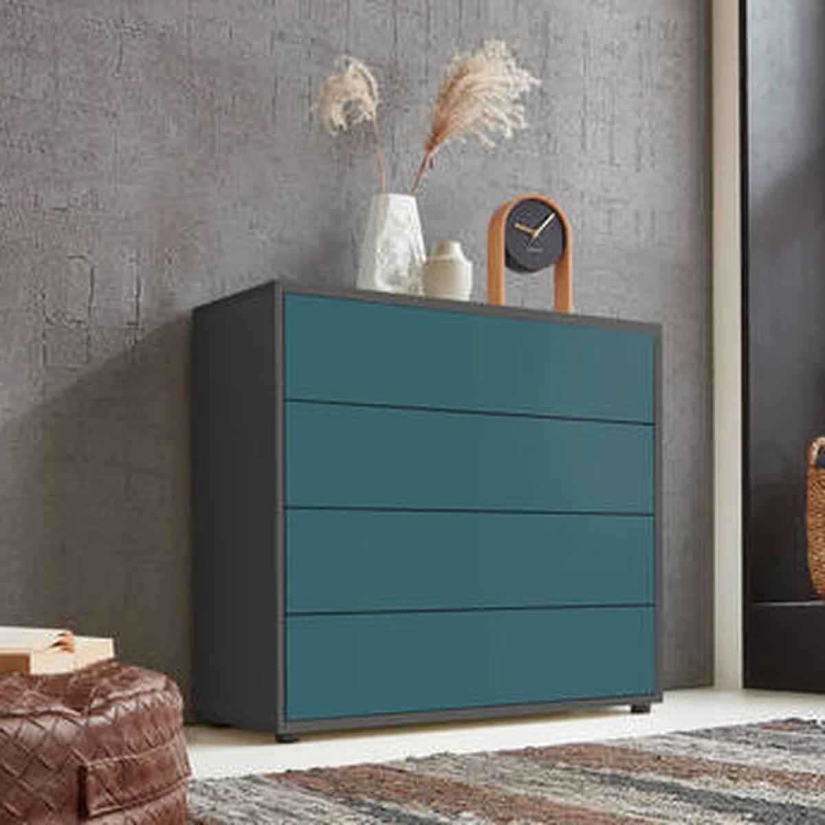 Kommode 79 Cm Mailand Typ 3, Anthrazit - Anthrazit/Petrol, MODERN, Holzwerkstoff (79/73/33cm) - MID.YOU