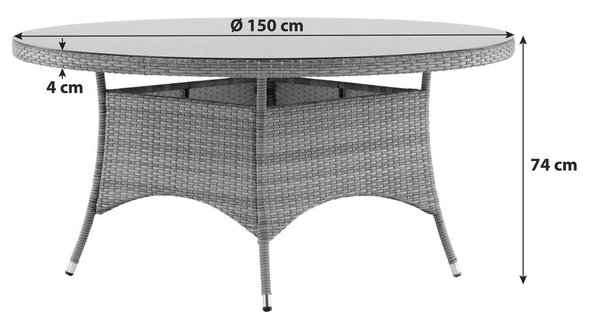 Gartentisch Volta - Grau, KONVENTIONELL, Glas/Kunststoff (150/150/74cm) - Gardenson