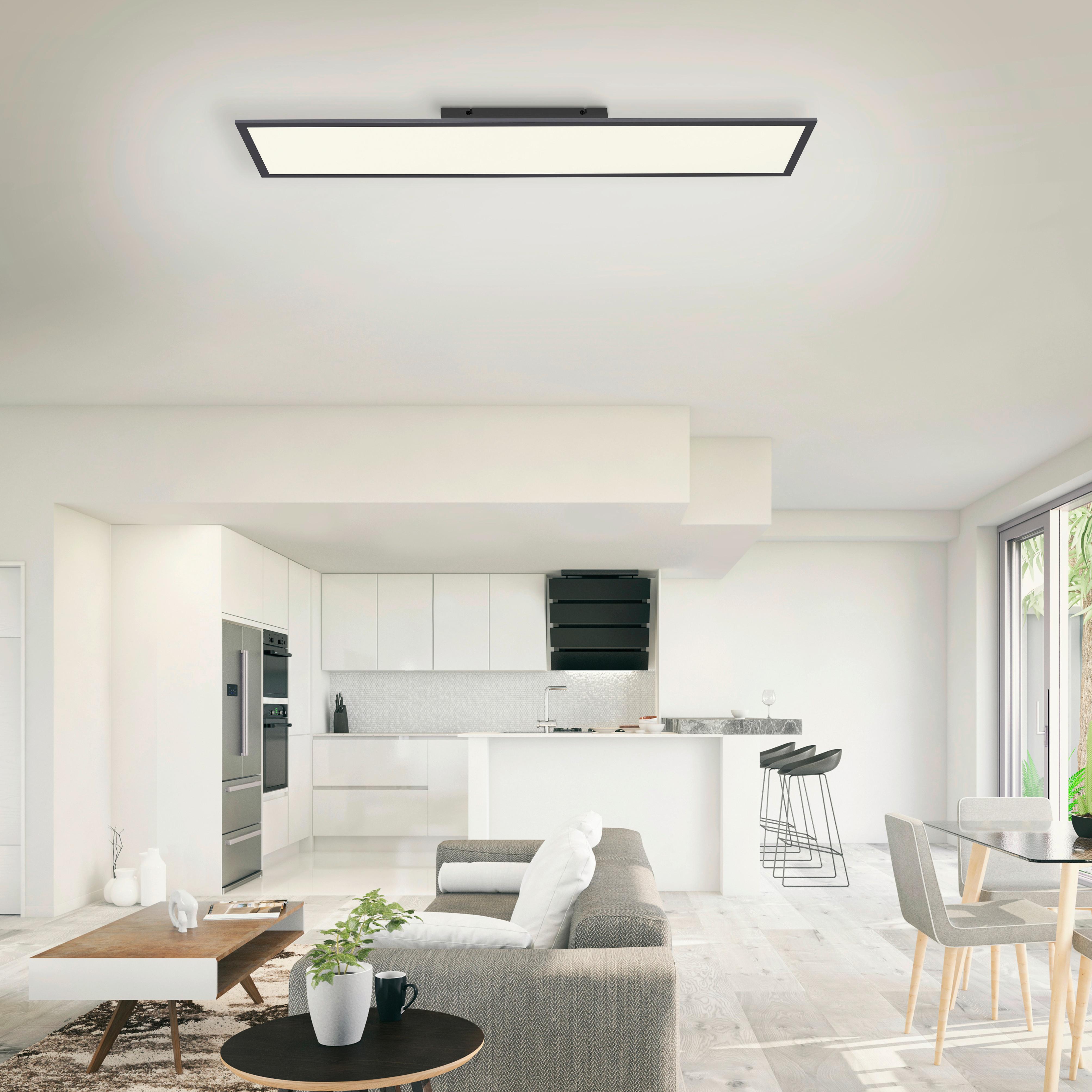 LED-Deckenleuchte Flat L: 100 cm dimmbar mit Fernbedienung - Schwarz, Basics, Kunststoff/Metall (100/25/5,3cm)