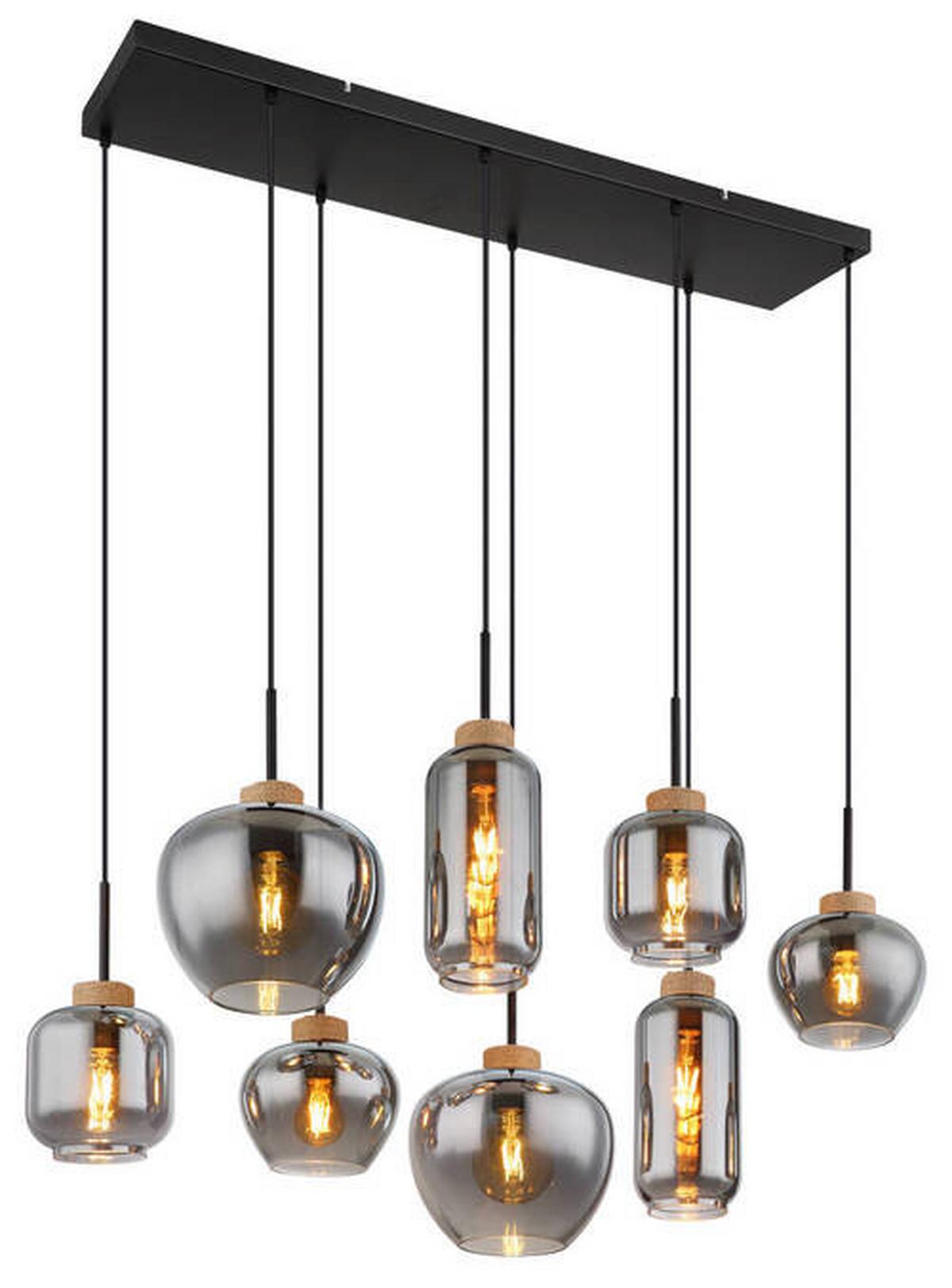 Hängeleuchte 8-Flammig Indoor - Schwarz/Naturfarben, Design, Glas/Naturmaterialien (105/40/120cm) - Globo