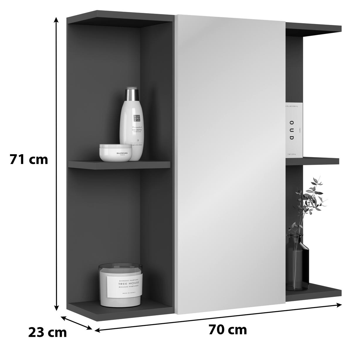 Spiegelschrank Pearl New Snol 119 BHT: 70x71x23 cm - Anthrazit/Weiß, KONVENTIONELL, Glas/Holzwerkstoff (70/71/23cm)