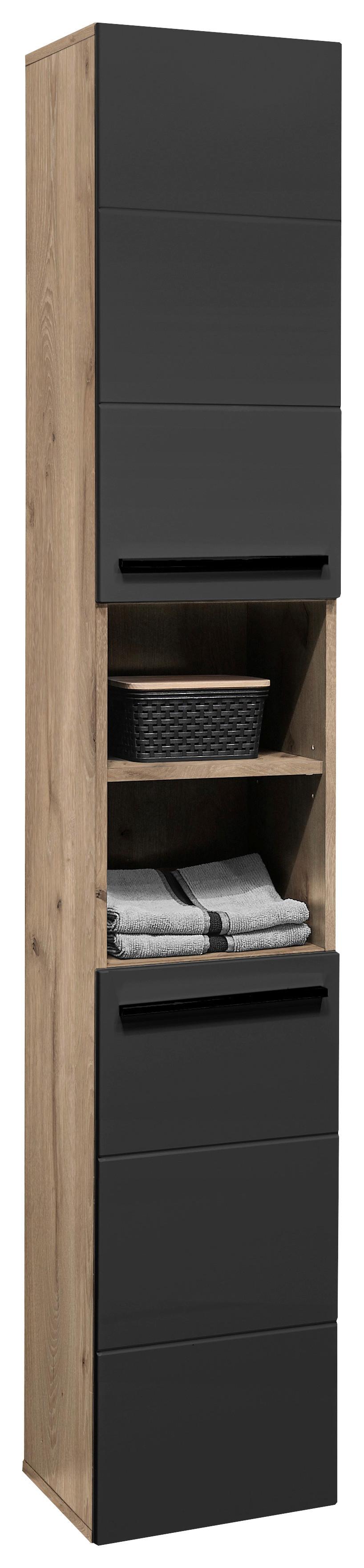 Hochschrank Vista BxH: 34x190 cm Eiche Dekor/Schwarz - Eichefarben/Schwarz, Basics, Holzwerkstoff (34/190/31cm) - MID.YOU