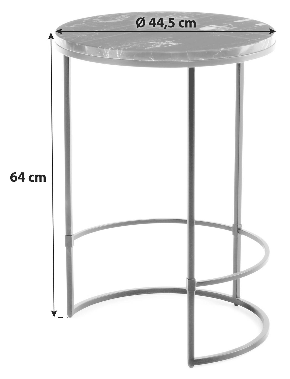 Beistelltisch Rund Mit Marmorplatte Louis, Weiß - Schwarz/Weiß, MODERN, Stein/Metall (44,5/44,5/64cm) - Kayoom