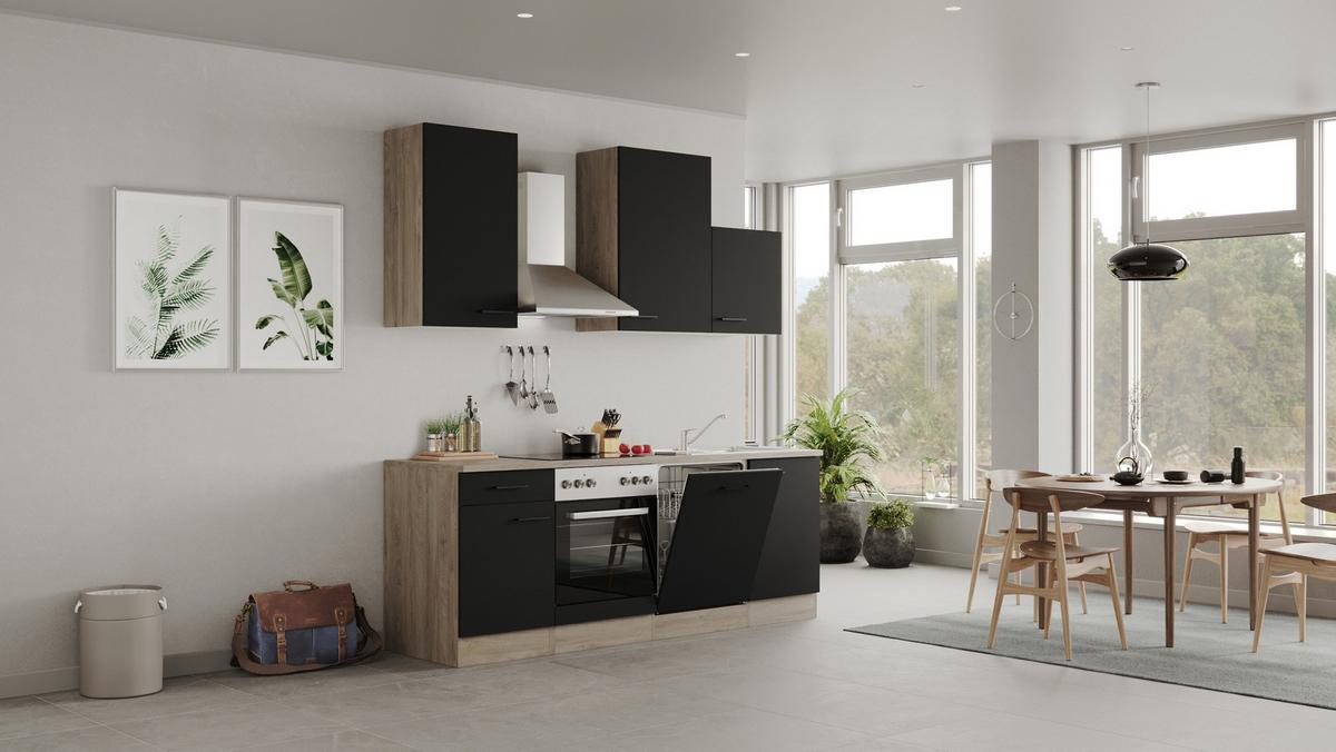 Küchenblock Capri Eiche/schwarz B: 220 Cm - Eichefarben/Schwarz, MODERN, Holzwerkstoff (220cm) - FlexWell